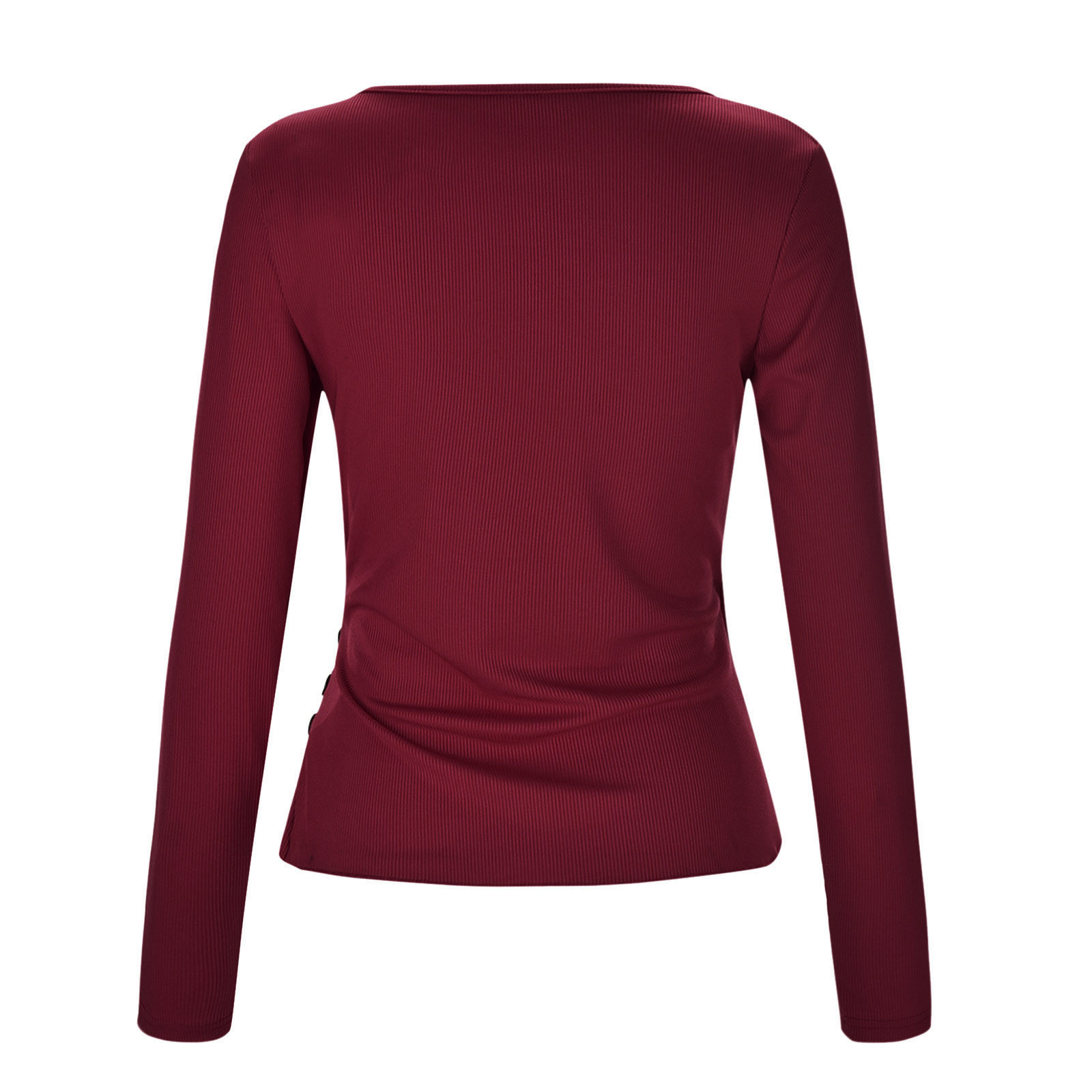 thumbnail image 5 of Top asimétrico con cuello en V y tres botones, manga larga, sexy y ajustado, blusa informal para mujer, 5 of 8